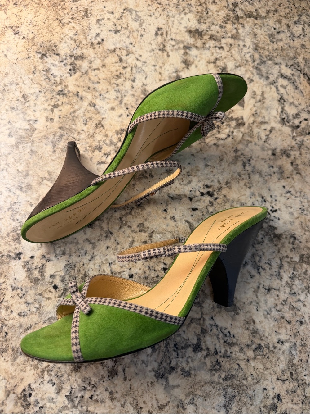 Vintage Kate Spade New York Green Suede Houndstooth Bow Made in Italy 🇮🇹 - Picture 7 of 11